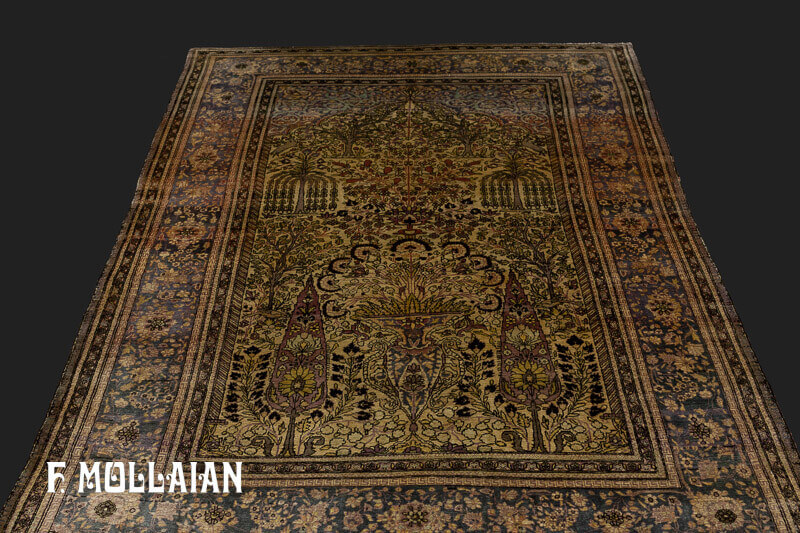 Antique Persian Kashan (Mohtasham) Silk Rug n°:24162423